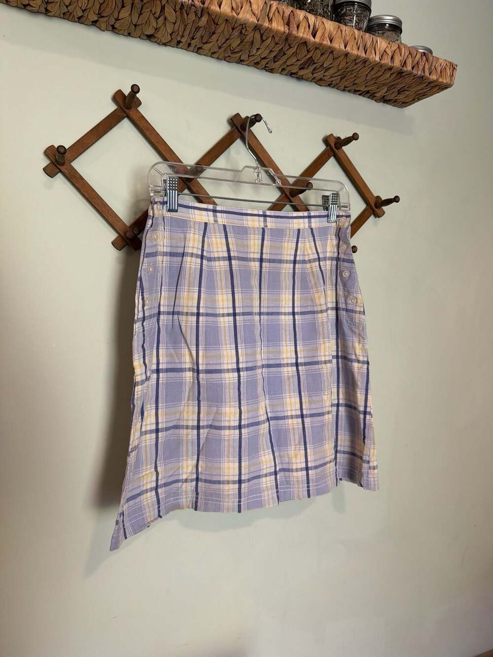 Vintage Paul Harris Design Purple and Yellow Plaid Cotton Mini Skirt with Side B